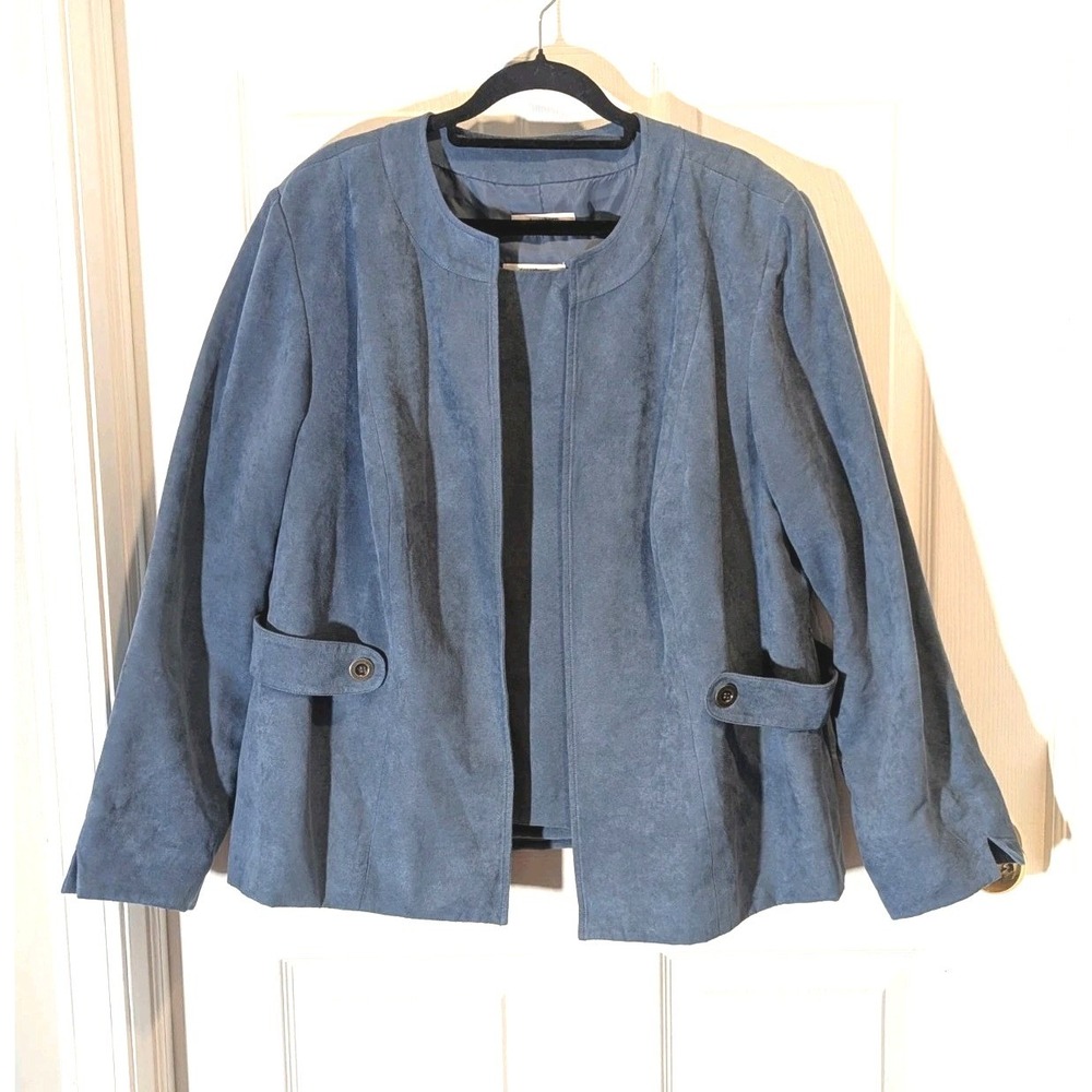DressBarn Faux Suede 2 Piece Jacket Shell Set Blue Plus Size 16W Career